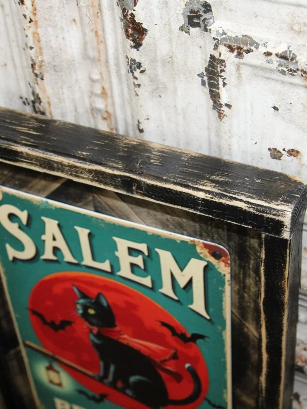 NEW! SALEM BROOM CO Black Cat Farmhouse Halloween Wall Decor Sign